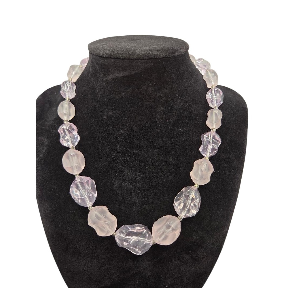 Chunky Pink Layered Necklace Pastel Statement Beaded Jewelry 16"
